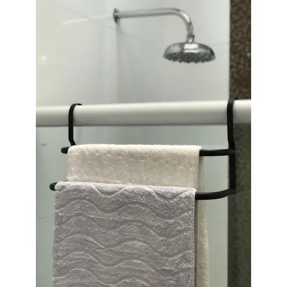 Porta Toalhas Duplo Suporte Toalheiro Para Box Preto Fosco