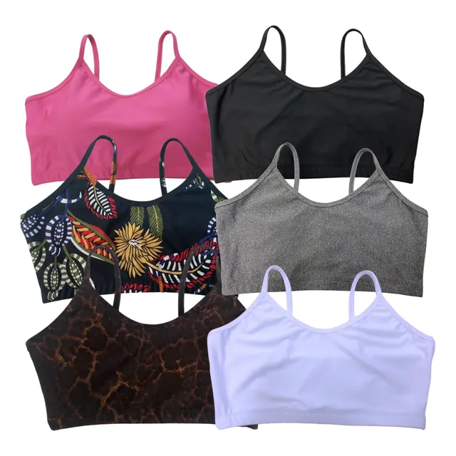 Kit 5 Tops Alcinha Sem Bojo Academia Fitness Roupas Feminina