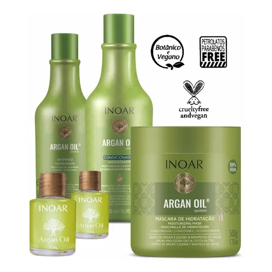 Inoar Kit Sh + Cond. Argan 500ml + Masc. 500g + 2 Oil Brinde