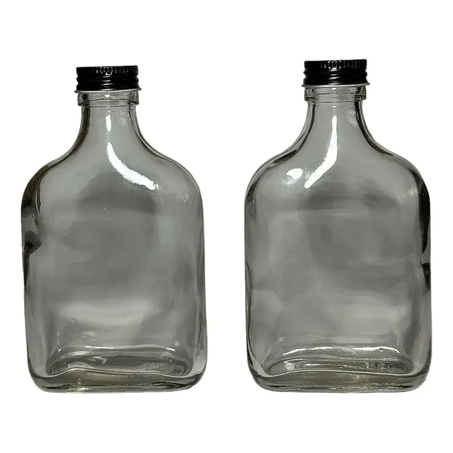 Petaca Vidrio Cristal 200ml C/tapa Negra ( X 5 Unid)