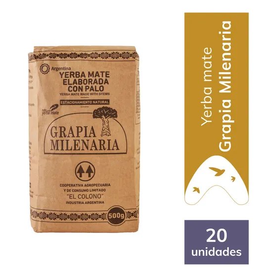 Yerba Mate Grapia Milenaria 20 Paquetes X 1/2 Kg
