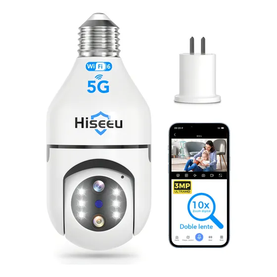 1 Piezas Cámara De Seguridad Hiseeu Wifi Ptz 3mp Doble Lente 360° Visión Nocturna Alarma 10x