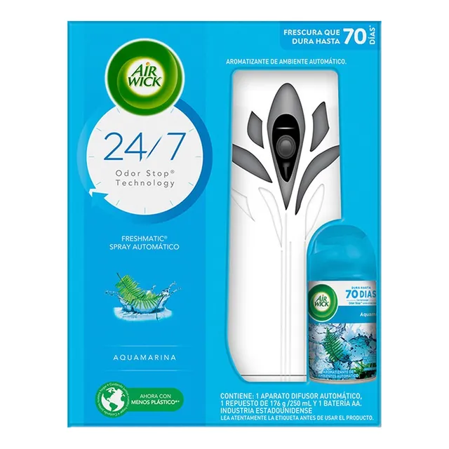 Aromatizante Automático Air Wick Freshmatic Aquamarina Aparato y Repuesto 250ml