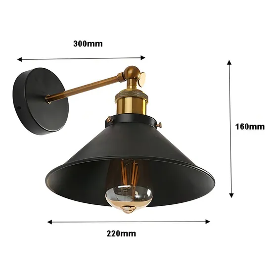 Aplique Lámpara Led Muro Bronce E27 Con Pantalla Decoracion Estructura Negro