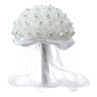 Ramo De Novia Blanco Artificial De Cristal Rosa Ramo De Novia Blanco Artificial De Cristal Rosa