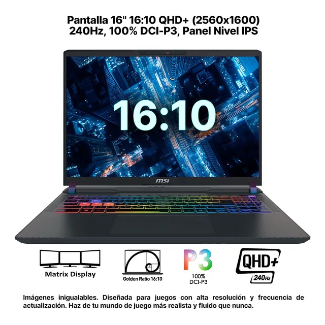 Laptop Gaming Msi Vector 16 Ultra 9 275hx 16gb 1tb Rtx5080 Gris