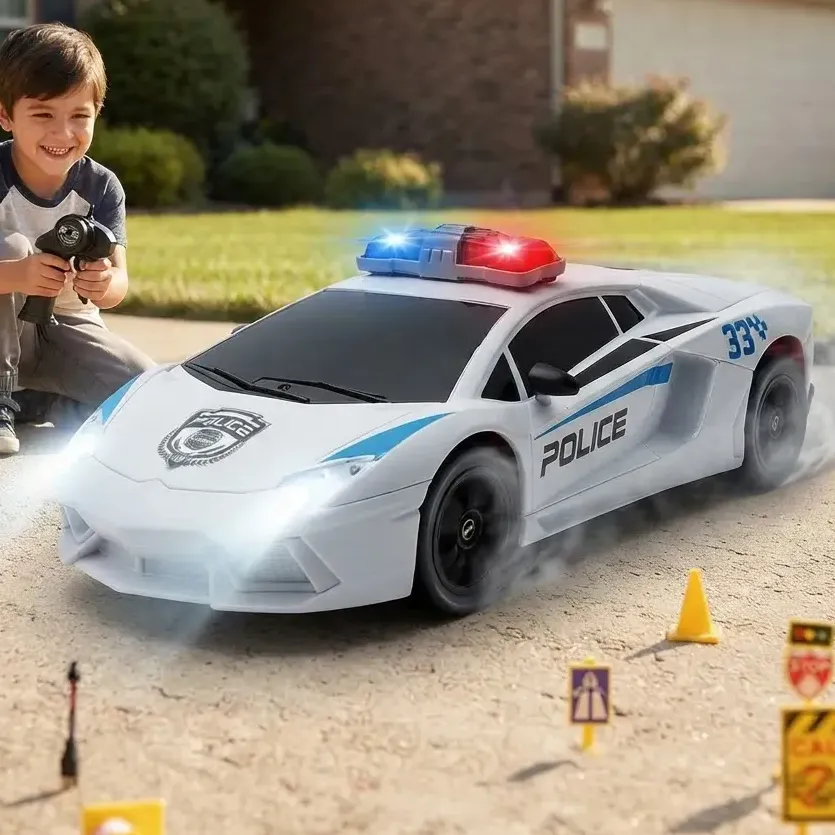 Carrinho Controle Remoto Drift Recarregável 4x4 Escala 1:24 Carros Brinquedo Esportivos Com Luz LED e 2 Bateria Infantil Branco