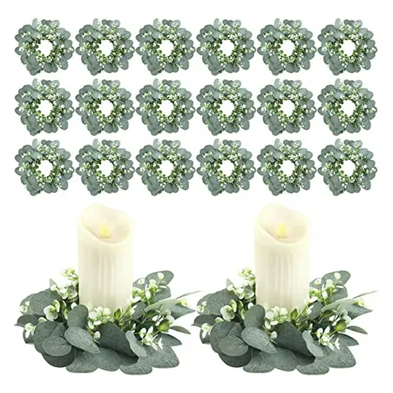 Conjunto De 20 Anillos De Velas De Boda Con Hojas De Eucalip