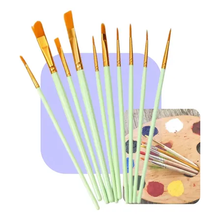 Kit 10 Pincéis Artísticos Londtek De Pontas Variadas Para Acrílico E Tinta A Óleo Verde
