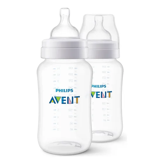 Pack 2 Mamaderas Avent Anticólicas 330 Ml Flujo Medio 3m+ Transparenre