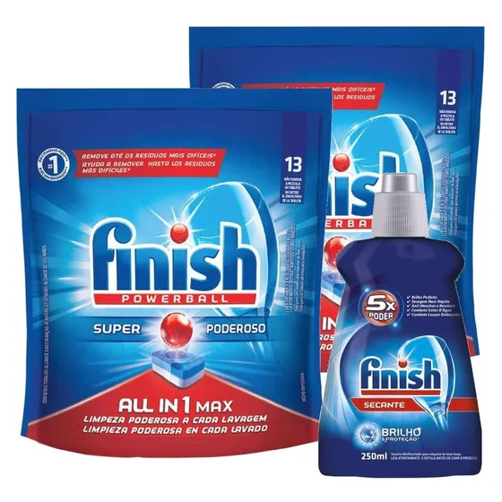 Kit Finish 2 Detergente Power Ball + Secante Lava Louça