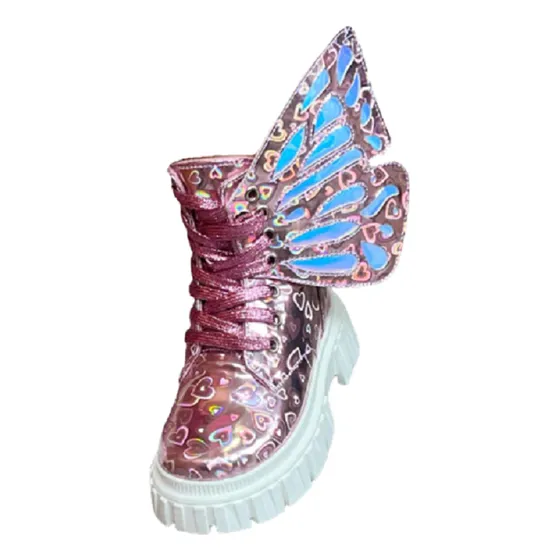 Bota Corte Alto Tipo Militar Mariposa De Niñas