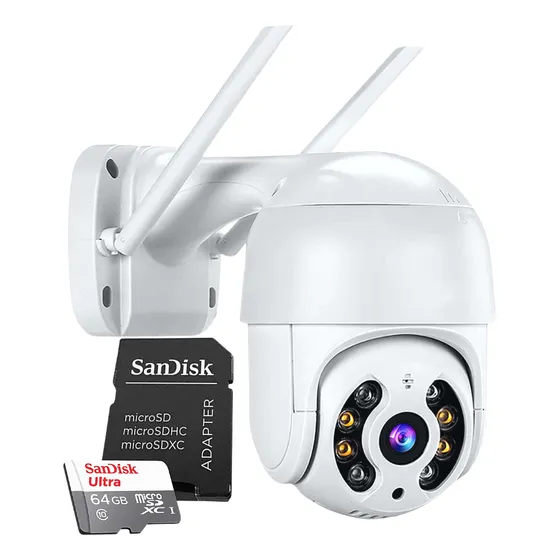 Câmera Ip Wi-fi Prova Dágua Icsee + Cartão De Memória 64gb