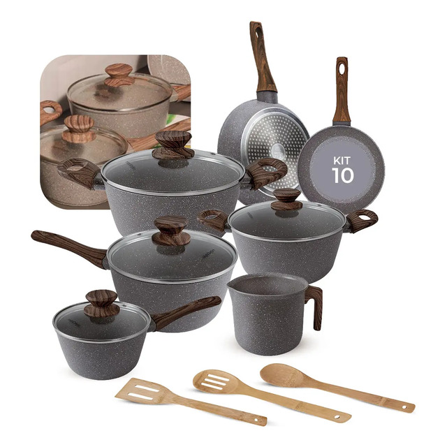 Jogo De Panelas Antiaderente Cerâmica Mimo Style 10 Peças Grafite
