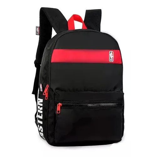 Mochila Logo Nba Negra Roja Reforzada Urbana Diaria Color Negro Diseño de la tela Liso