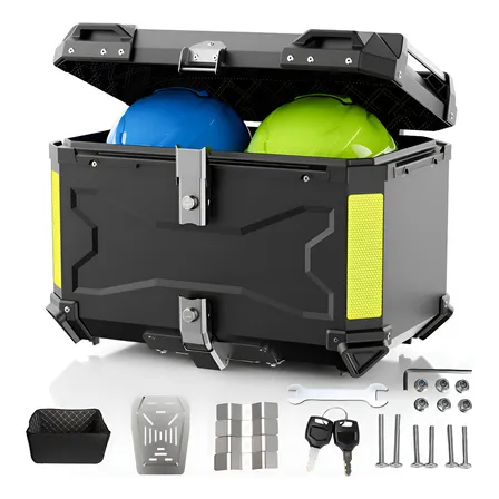 Baú Bauleto Aluminio 65 Litros Moto 2 Capacetes Universal Preto