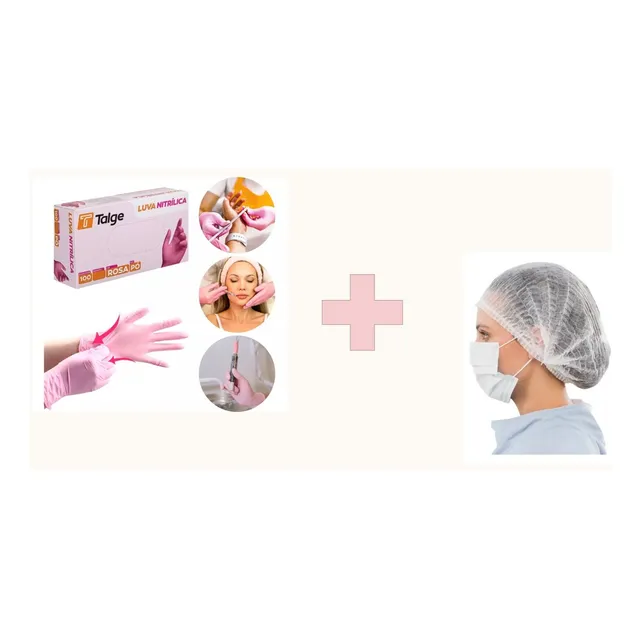 Kit Luva Rosa + 50 Mascaras + 100 Toucas Tnt
