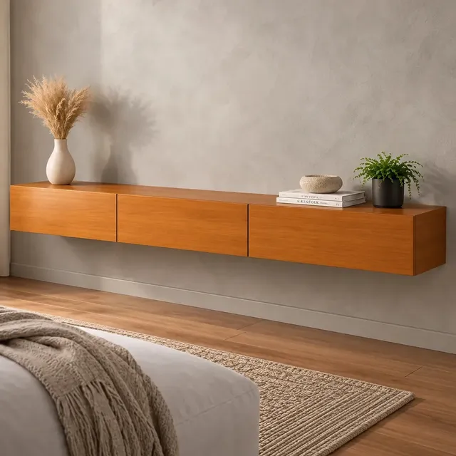 Rack Aparador Suspenso 3 Portas Linea Até 75'' 160cm Cedro Madeirado