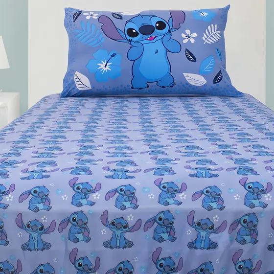 Jogo De Cama Disney Stitch Blue 2 Peças C/ Elástico Solteiro