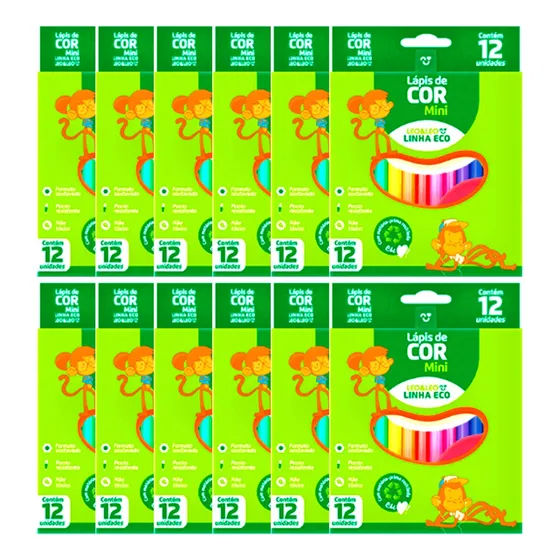 Kit 12 Caixas Mini Lapis De Cor 12 Cores Atacado Escolar