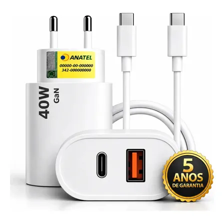 Carregador Turbo Super Rápido 40w Para iphone 15 16 17 - Cabo Blindado Tipo Usb C DTimp