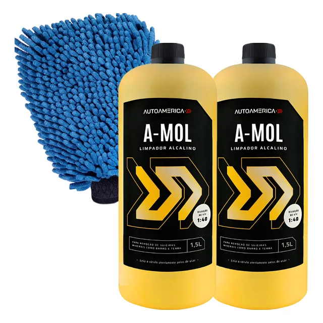 2 Limpador Alcalino A-mol 1,5l + Luva De Microfibra Js