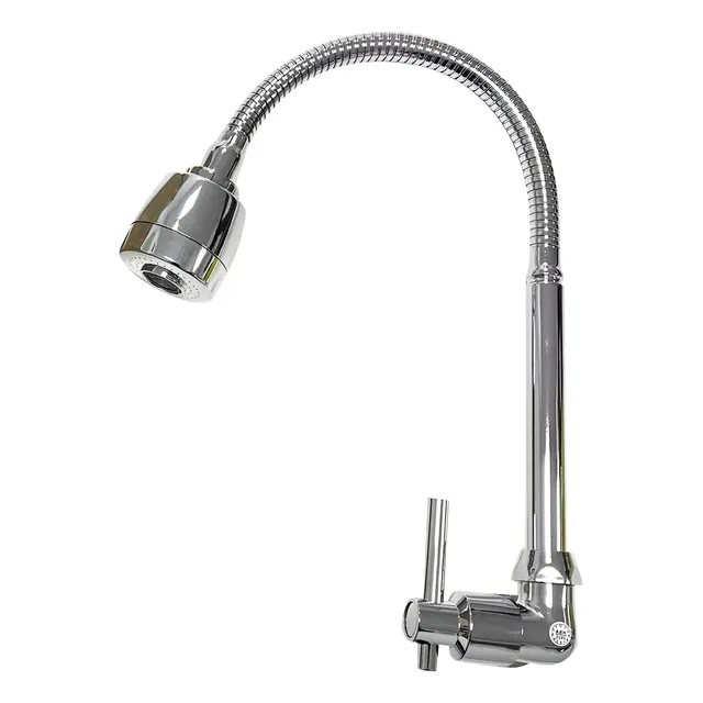 Torneira Inox Prata Com Rotação De 360° Cozinha Luxo Parede