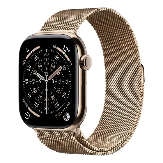 Apple Watch Series 11 GPS + Cellular - Caixa dourada de titânio – 46 mm - Pulseira dourada estilo milanês – P/M - Distribuidor Autorizado