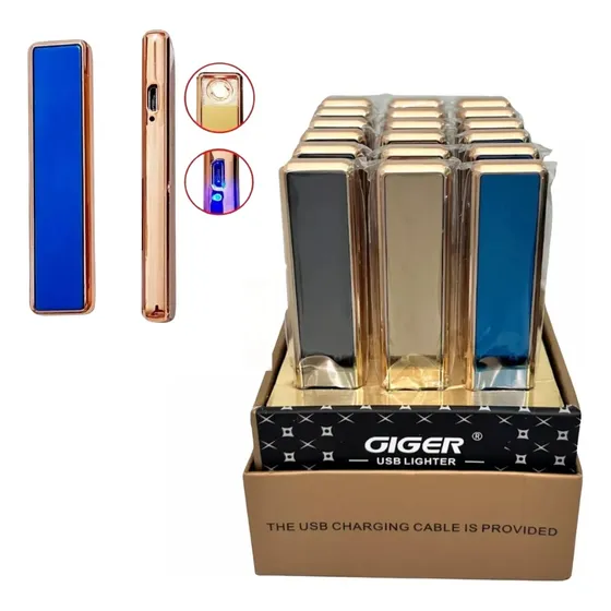 Caixa Com 18 Isqueiro Slim Elétrico Eletronico Usb Espelhado
