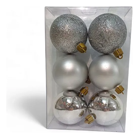 Bochas Pelotas Navideñas Decoración 6u Navidad Surtidas 70mm