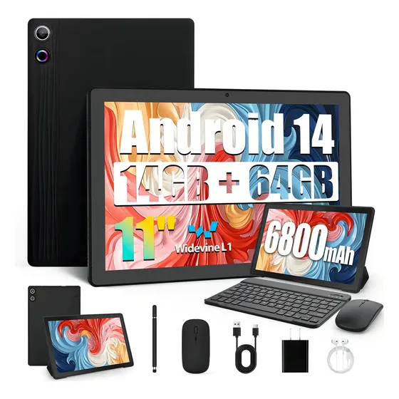Tablet A7l 11'' 14gb+64gb Tf(max 1tb) Android 14 Con Kit Color Negro