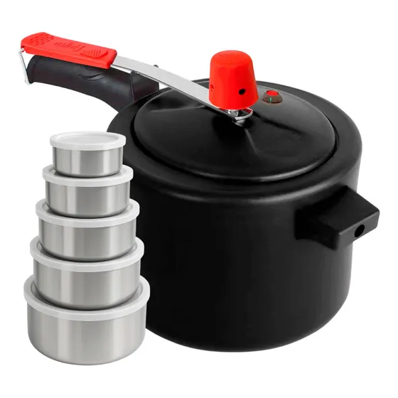 Panela De Pressão 4,5l Eirilar Antiaderente E Potes 5pç Inox