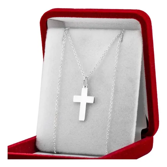 Conjunto Cadena Y Dije Cruz Plata 925 Religioso Mujer Hombre