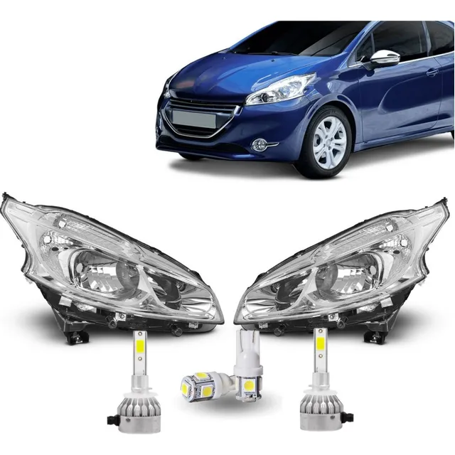 Juego Optica Principal Peugeot 208 2013 2014 2015 + Cree Led