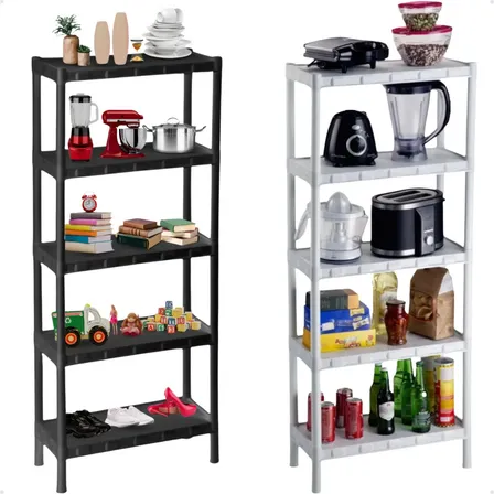 Estante Plastica Modular Livreiro Plastico Preta Multiuso  Preto Estantes De Livros 5 Andares