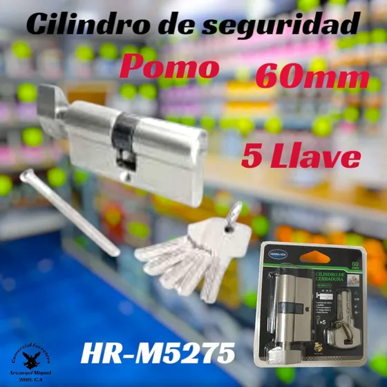 Cilindro Con Pomo De Seguridad 60mm 5 Llave 5 Pines