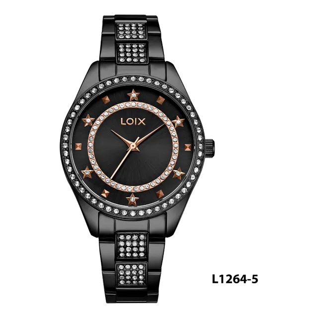 Reloj Mujer Loix® L1264-5 Pavonado Negro Con Tablero Negro
