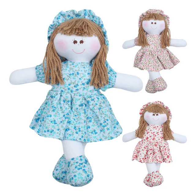 Boneca De Pano 30cm Vestido E Chapéu Com Estampas Florais