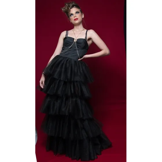 Vestido Noche Gala Tul Escarolado Alta Costura Quinceañera