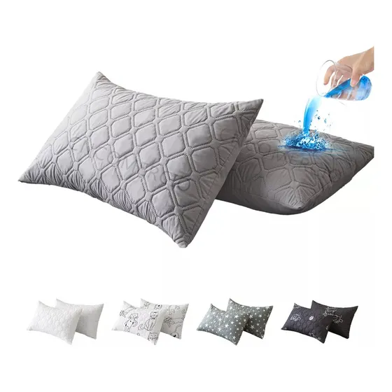 2pcs Funda De Almohadas Impermeable Protector - Estándar Color Gris Lisa
