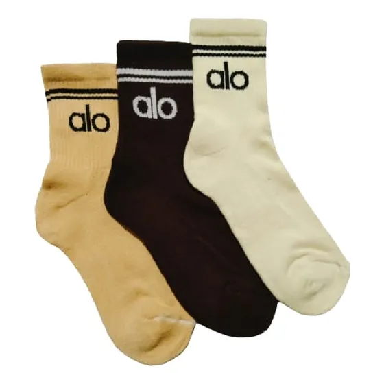 Calcetas Tobilleras Algodón Felpa Alo Yoga Unixes 3 Pares Marrones Café Unitalla Adulto (24 - 29 Cm)