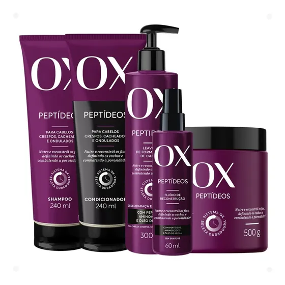 Kit Ox Peptídeos: Shamp, Cond, Másc, Leave-in E Fluído