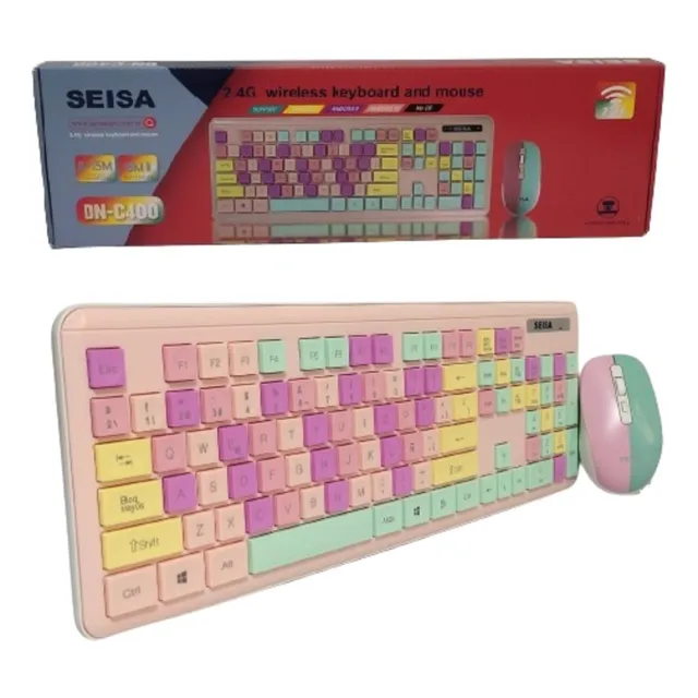 Kit Teclado Y Mouse Inalambrico Para Pc Laptop Rosado 