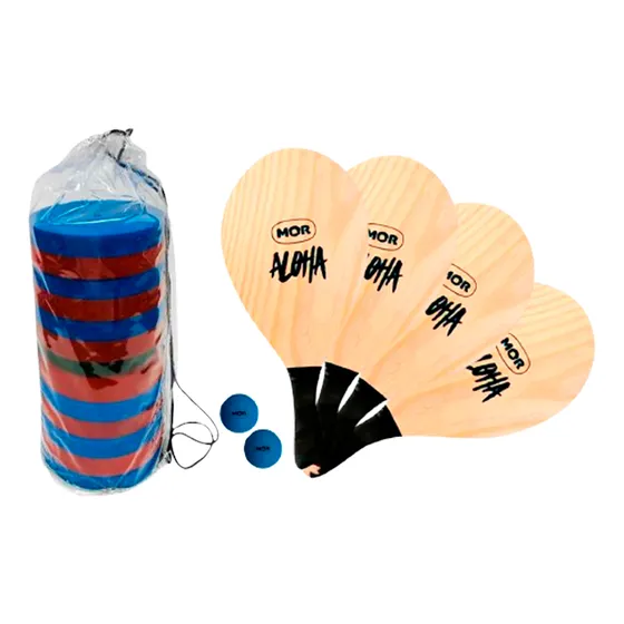 Set 4 Paletas De Madera + 2 Pelotas Para Playa Mor + Tejo