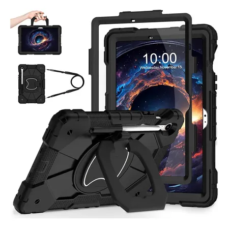 Capa Para Samsung Galaxy Tab S10 FE/S9/S8/S7 FE (10.9") Anti-Impacto com Suporte Rotativo e Porta S-Pen - Preto