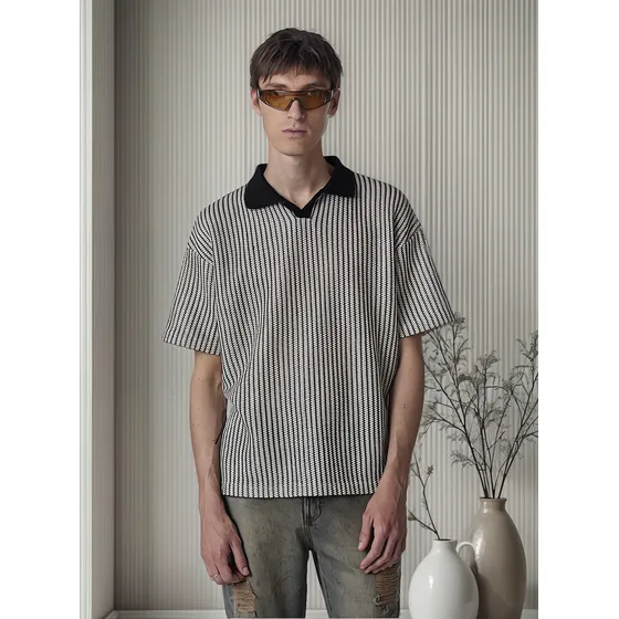 Chomba Beige Hombre Manga Corta Tejida Boxy Fit Midway