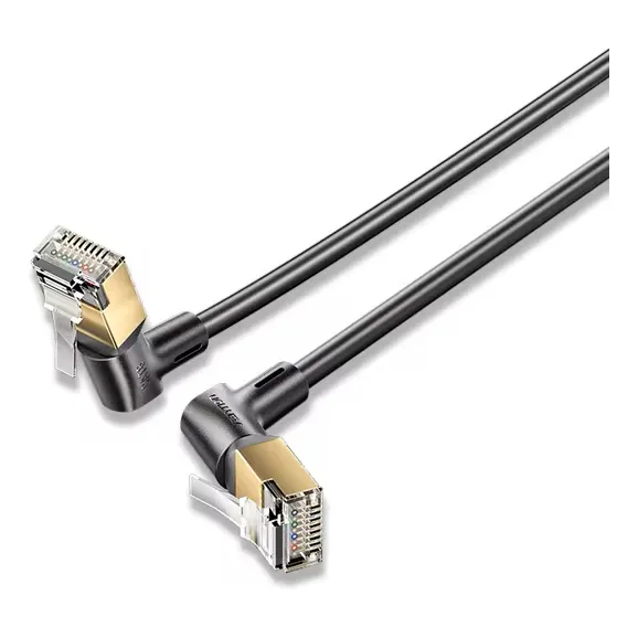 Cable De Red 360° Vention - Cat8 Stp Certificado - 1 Metro Negro - Angulo 90° Conector Con Rotacion 360° - Premium Patch Cord 10gbps - 2000 Mhz - Rj45 - Internet / Modem / Router / Servidor - Iklbf