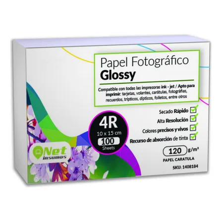 Papel Fotográfico Glossy 4r 120g Pack 100 Hojas