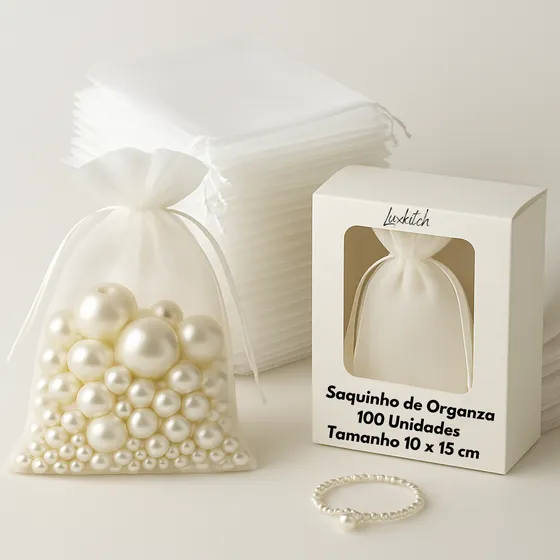 Kit 100 Saquinho Organza Tule Saco 10x15 Branco Lembrancinha
