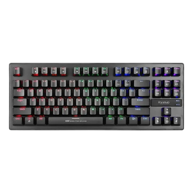 Teclado gamer Marvo QWERTY Marvo Blue inglés UK color negro con luz rainbow